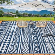 🏕️ hiiarug 9x12 reversible outdoor rug, plastic straw patio rug for rv camping, large floor mat for patio, backyard, deck, picnic, beach, trailer, camping - navy/white logo