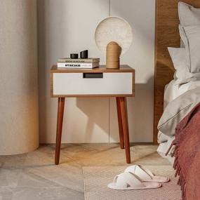 img 3 attached to Frylr Nightstand End Table With Drawer, Touch & Hand Waving Control, LED Light Bedside Tables For Bedroom, Living Room And Sofa Side In Light Walnut And White