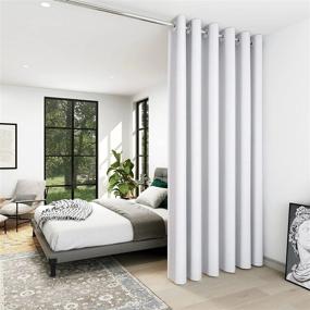 img 4 attached to 10Ft Wide X 8Ft Tall Greyish White Room Darkening Thermal Curtains - Deconovo Light Blocking Drapes For Office, Patio Door & Living Room Hospital