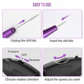 img 3 attached to Skymore Professional Electric Nail Drill Set, Portable USB Nail File Manicure & Pedicure Tools, 11 In 1 Acrylic Finger Toe Nail Care Kit, 16 Sanding Bands And 1 Nail Clipper (PURPLE)