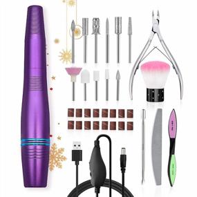 img 4 attached to Skymore Professional Electric Nail Drill Set, Portable USB Nail File Manicure & Pedicure Tools, 11 In 1 Acrylic Finger Toe Nail Care Kit, 16 Sanding Bands And 1 Nail Clipper (PURPLE)