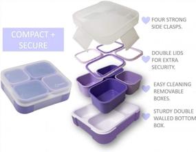 img 3 attached to Purple Kinsho Lunch Containers - набор Bento Box для контроля порций для женщин, детей и взрослых, герметичные контейнеры для закусок с крышками, ланч-бокс на 4 чашки для мальчиков и девочек