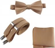 assorted color men's bow tie, suspender, and pocket square set with adjustable fit by tuxgear logo