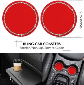 img 1 attached to 5 Pieces Bling Car Accessories Set Crystal Diamond Car Steering Wheel Cover Faux Fur Auto Center Console Pad Cup Insert Cup Holders Rhinestone Ring Sticker For Car Decor (Red)