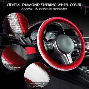 img 3 attached to 5 Pieces Bling Car Accessories Set Crystal Diamond Car Steering Wheel Cover Faux Fur Auto Center Console Pad Cup Insert Cup Holders Rhinestone Ring Sticker For Car Decor (Red)