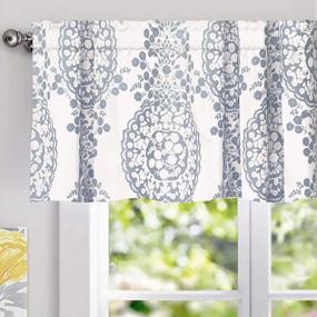 img 3 attached to Dusty Blue Floral Damask Medallion Pattern Valance Single Rod Pocket 52 Inch By 18 Inch Plus 2 Inch Header - DriftAway Samantha