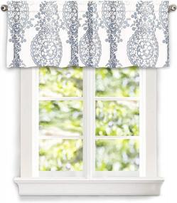 img 2 attached to Dusty Blue Floral Damask Medallion Pattern Valance Single Rod Pocket 52 Inch By 18 Inch Plus 2 Inch Header - DriftAway Samantha