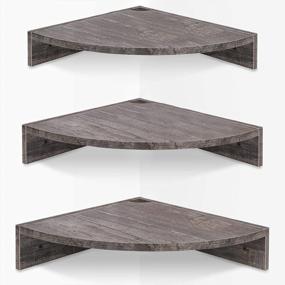 img 4 attached to Rustic Grey Homode Corner Floating Shelves - Set Of 3 Wood Corner Wall Shelves For Storage And Display, 3 Tier Hanging Shelf Organizer For Cable Box, Perfect For Bedroom, Bathroom, And Kitchen Decor
