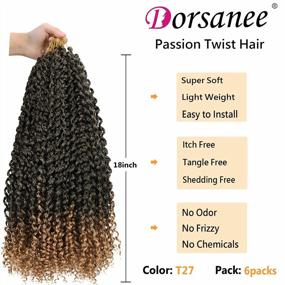 img 2 attached to 18Inch Passion Twist Crochet Hair For Black Women Ombre Water Wave Bohemian Braids Synthetic Extensions (6Packs, 1B)
