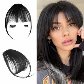 img 4 attached to 100% Human Hair Air Bangs | FESHFEN Clip In Real Hair Extensions For Women Girls | Natural Black Thin Fringe Wispy Bangs With Temples One Piece Hairpieces