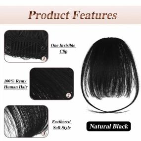 img 1 attached to 100% Human Hair Air Bangs | FESHFEN Clip In Real Hair Extensions For Women Girls | Natural Black Thin Fringe Wispy Bangs With Temples One Piece Hairpieces