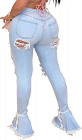 img 3 attached to Стильные женские рваные расклешенные джинсы SeNight с эластичной талией и расклешенной ногой