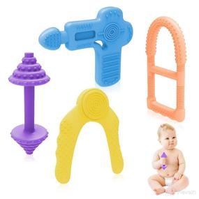 img 4 attached to 🍼 BPA-Free Silicone Baby Teether Set: Soothe & Relief Teething Pain, 4pcs for Infant Boys and Girls