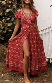 img 3 attached to Women'S Bohemian Floral V Neck Wrap Maxi Dress For Beach Party Split Short Sleeve