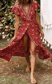 img 2 attached to Women'S Bohemian Floral V Neck Wrap Maxi Dress For Beach Party Split Short Sleeve
