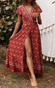 img 1 attached to Women'S Bohemian Floral V Neck Wrap Maxi Dress For Beach Party Split Short Sleeve