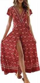 img 4 attached to Women'S Bohemian Floral V Neck Wrap Maxi Dress For Beach Party Split Short Sleeve
