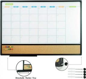 img 3 attached to JILoffice Magnetic Calendar Whiteboard &amp; Bulletin Corkboard Combo, комбинированная доска 36 X 24 дюйма, черная алюминиевая рама Настенная доска для офиса, дома и школы с 10 нажимными штифтами