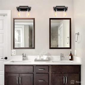 img 3 attached to Farmhouse Rustic Bathroom Vanity Light Fixtures, 2-Lights with Clear Glass Shade, Black Wall Sconce for Bathroom, Hallway, Bedroom - Over Mirror Lighting (2 Light)