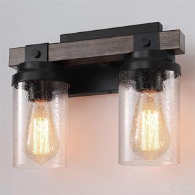 img 4 attached to Farmhouse Rustic Bathroom Vanity Light Fixtures, 2-Lights with Clear Glass Shade, Black Wall Sconce for Bathroom, Hallway, Bedroom - Over Mirror Lighting (2 Light)