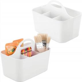 img 4 attached to Stay Organized On The Go With MDesign'S Lumiere Collection - Plastic Craft Storage Caddy Tote For Art Supplies, Sewing, And More - 2 Pack In White