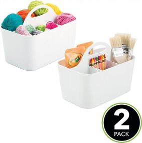 img 3 attached to Stay Organized On The Go With MDesign'S Lumiere Collection - Plastic Craft Storage Caddy Tote For Art Supplies, Sewing, And More - 2 Pack In White