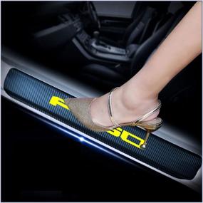 img 4 attached to Kaiweiqin 4Pcs Car Door Sill Scuff Plate Cover For Ford F-150 Welcome Pedal Protection Car Carbon Fiber Sticker Threshold Door Entry Guard Decorative Yellow