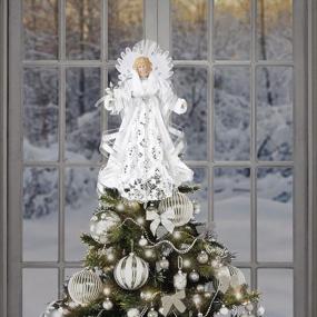img 2 attached to Valery Madelyn 15.7 Inch LED Battery Operated Silver White Christmas Angel Tree Topper With 10 Warm Lights For Xmas Decoration