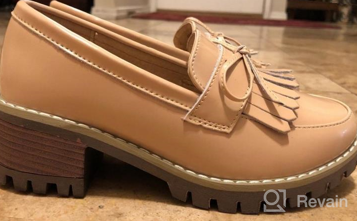 img 1 attached to Women'S Stylish Mid-Heel Oxfords: DADAWEN Classic Tassel Slip-On Platform Square Toe Dress Shoes review by Kevin Mills