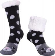 women's fnovco slipper socks: soft fuzzy cozy thick fleece non slip winter warm home comfort logo