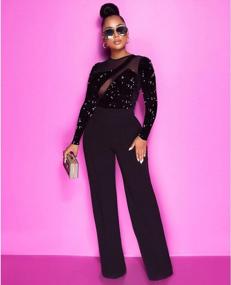 img 1 attached to Women'S Sexy Sequin Mesh Jumpsuit Romper - Long Sleeve Wide Leg High Waisted Outfit