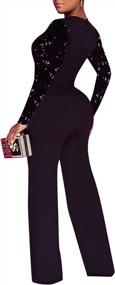img 2 attached to Women'S Sexy Sequin Mesh Jumpsuit Romper - Long Sleeve Wide Leg High Waisted Outfit