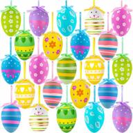 easter hanging eggs, 24pcs multicolored plastic easter egg hanging tree ornament, decorative hand painted eggs diy crafts with various style stripes dots flowers for easter party decor logo