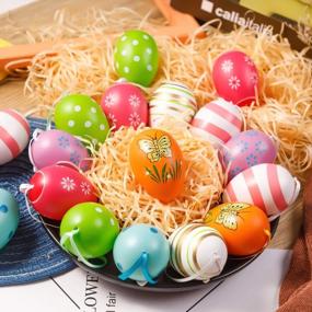 img 1 attached to Easter Hanging Eggs, 24Pcs Multicolored Plastic Easter Egg Hanging Tree Ornament, Decorative Hand Painted Eggs DIY Crafts With Various Style Stripes Dots Flowers For Easter Party Decor