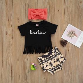 img 2 attached to Newborn Baby Girls Clothes Sets 3Pcs Letter Short Sleeve Tassel T Shirts Snakeskin Printed Shorts Headband