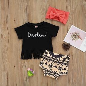 img 3 attached to Newborn Baby Girls Clothes Sets 3Pcs Letter Short Sleeve Tassel T Shirts Snakeskin Printed Shorts Headband