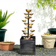 15-tier metal water fountain with lights: sunjet 31.1", perfect for indoor/outdoor use, freestanding cascading fountain with rocks for home and garden art decor logo