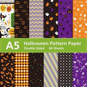 img 4 attached to Набор из 60 листов бумаги для рукоделия на Хэллоуин - размер A5, декоративное оригами для изготовления открыток и скрапбукинга, 12 дизайнов!
