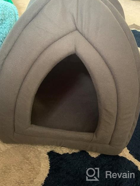 img 1 attached to Hollypet Self-Warming Cat Tent Cave Bed For Kittens & Small Dogs, 15X15X15" Triangle House Hut With Washable Cushion Indoor Outdoor Blue Feather review by Nick Reddy