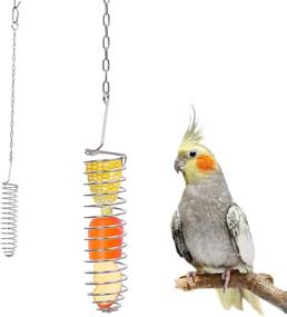 img 3 attached to 🦜 Bird Food Holder, Foraging Toys for Parrots in Birdcage, Hanging Stainless Steel Feeders, Fruit Vegetable Grain Wheat Basket for Birds, Chew Toys for Conures, Parakeets, Cockatoos