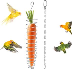 img 4 attached to 🦜 Bird Food Holder, Foraging Toys for Parrots in Birdcage, Hanging Stainless Steel Feeders, Fruit Vegetable Grain Wheat Basket for Birds, Chew Toys for Conures, Parakeets, Cockatoos