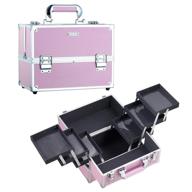 large portable makeup box with lockable keys - frenessa cosmetic organizer case with 6 trays professional makeup storage and travel convenience for makeup artists, nail kits, and tools - pink logo
