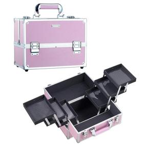 img 4 attached to Large Portable Makeup Box With Lockable Keys - Frenessa Cosmetic Organizer Case With 6 Trays Professional Makeup Storage And Travel Convenience For Makeup Artists, Nail Kits, And Tools - Pink