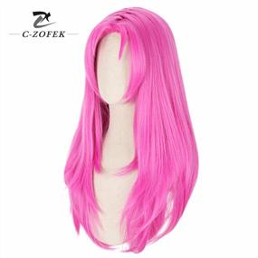 img 3 attached to C-ZOFEK Long Pink Cosplay Wig For Unisex Adults With Middle Parting And Red Highlights