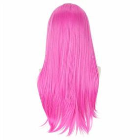 img 1 attached to C-ZOFEK Long Pink Cosplay Wig For Unisex Adults With Middle Parting And Red Highlights