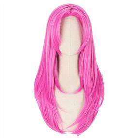 img 4 attached to C-ZOFEK Long Pink Cosplay Wig For Unisex Adults With Middle Parting And Red Highlights