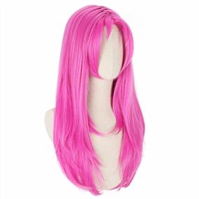 img 2 attached to C-ZOFEK Long Pink Cosplay Wig For Unisex Adults With Middle Parting And Red Highlights