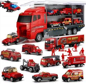img 4 attached to 19 Pcs Fire Truck Toy Set - Mini Die-Cast Fire Engine & Rescue Vehicle For Kids Birthday Christmas Party Favors