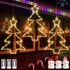 img 4 attached to Christmas Window Lights 3 Pack Battery Operated LED Tree Light 8 Modes Timer Fairy Hanging Light, Outdoor Waterproof Decor For Home Xmas Porch Holiday Party Indoor Fireplace Decoration (Warm White)