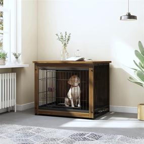 img 3 attached to SPRICHIC Pet Cage with Crate Cover: Stylish Dog Crate Furniture - Indoor Kennel, End Table, Night Stand - Wooden Wire Dog House